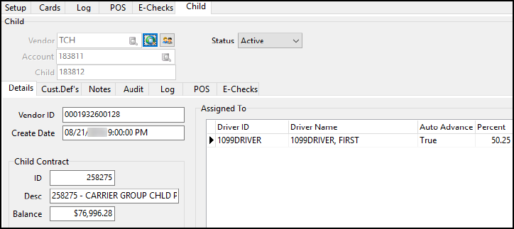 The Child tab.