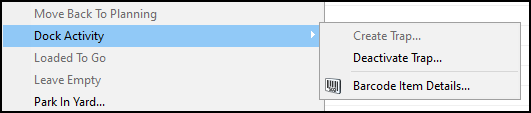 The dock activity shortcut menu options.