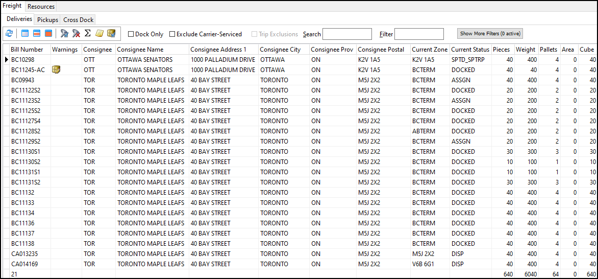The Deliveries tab.