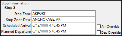 The Stop Information pane.