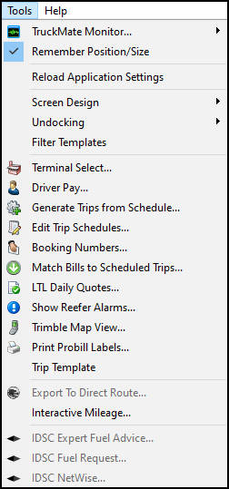 The Tools menu.
