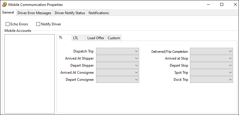 The Mobile Communication Properties window.