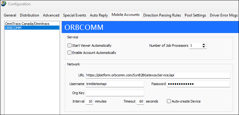 The ORBCOMM tab.