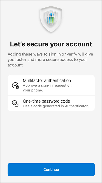 The let’s secure your account screen.