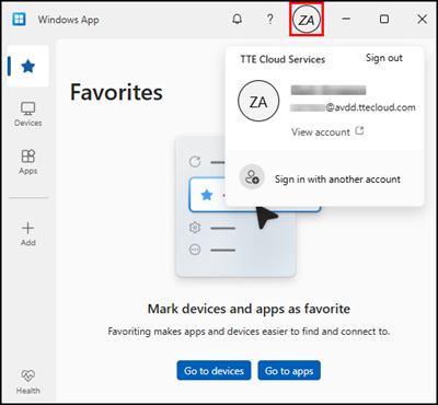The Account window.