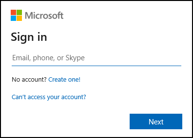 The Microsoft sign in window.