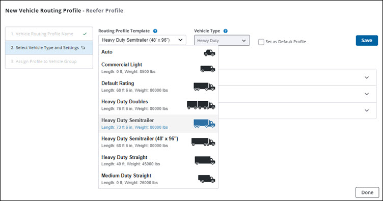 vehicle profile dialog