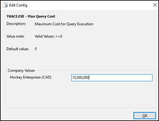 The Max Query Cost app config.