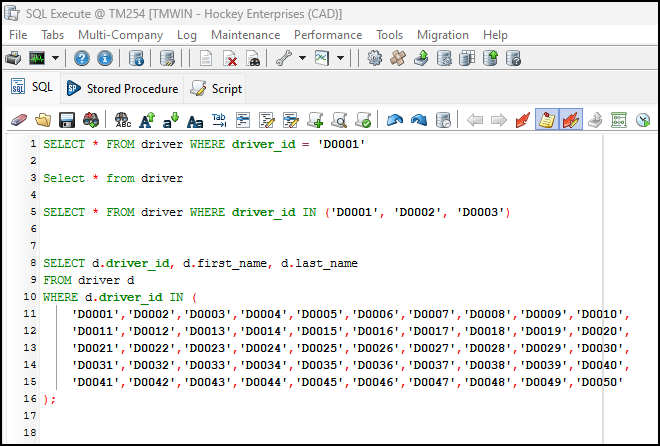 An SQL query on the SQL tab.