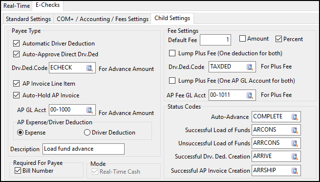 The Child Settings tab.