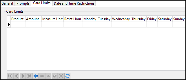 The TCH Card Limits tab.
