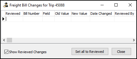 The Freight Bill Changes for Trip window.