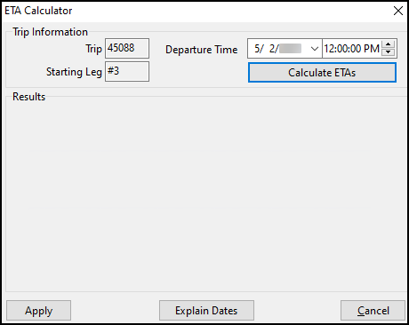 The ETA Calculator window.