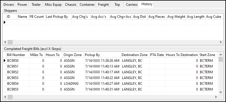 The History tab grids.