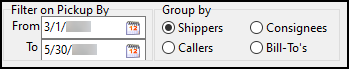 The Pickup By and Group By filter options.