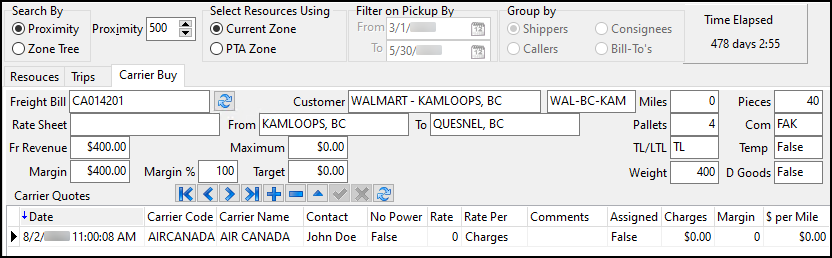 The Carrier Buy tab.