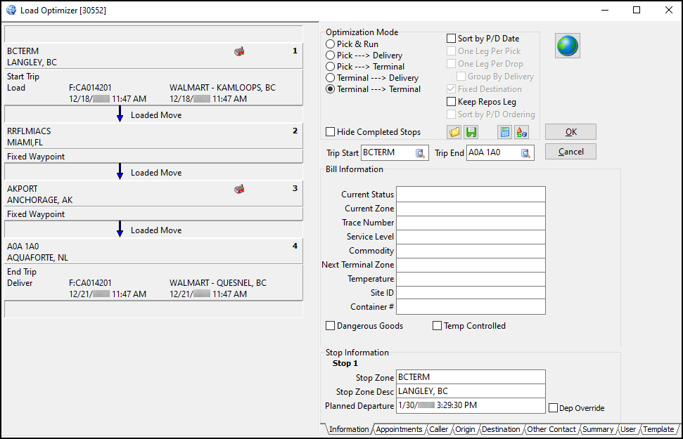 The Load Optimizer window.