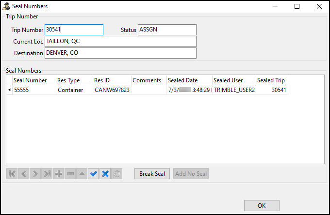 The Seal Numbers window.