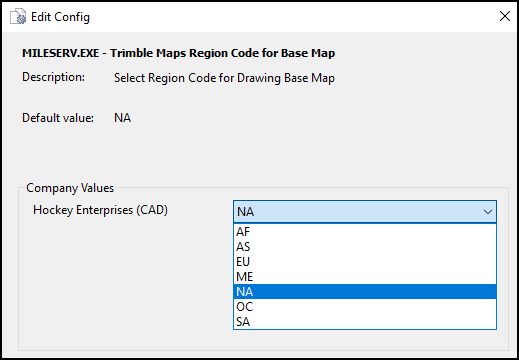 The Trimble Maps Region Code for Base Map app config.