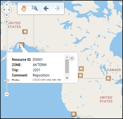 A window showing details about the history of a driver location.