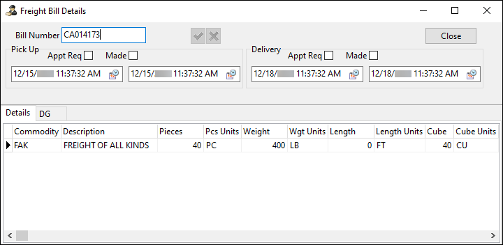 The Freight Bill Details.