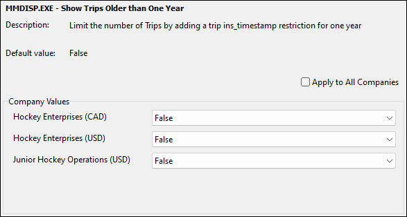 The Show Trips Older Than One Year app config.