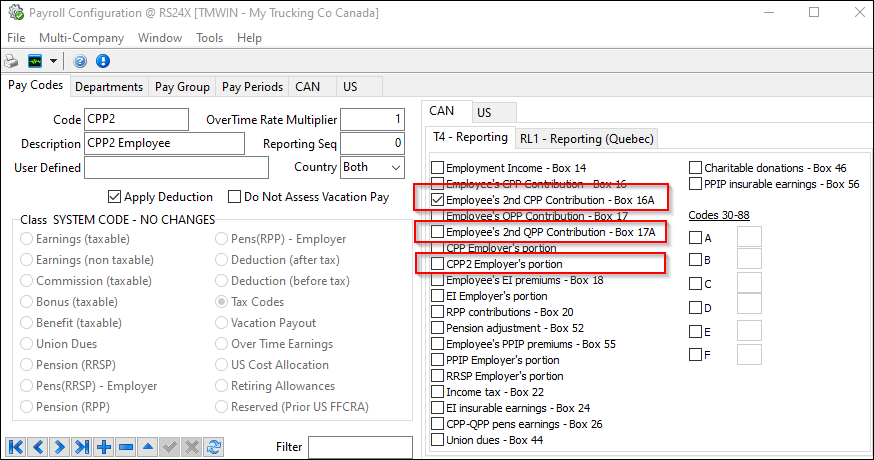 The T4 Reporting tab with the CPP2 checkboxes emphasized.