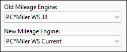 The New Mileage Engine dropdown menu set to WS Current.