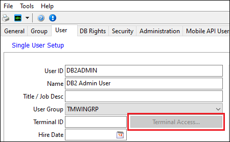 The Terminal Access option when it is unselectable.
