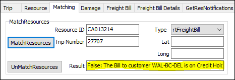 A MatchResources credit hold message.