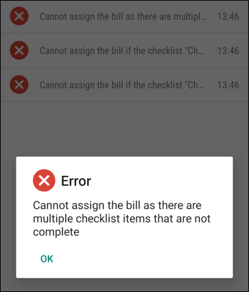 An error message for multiple items.