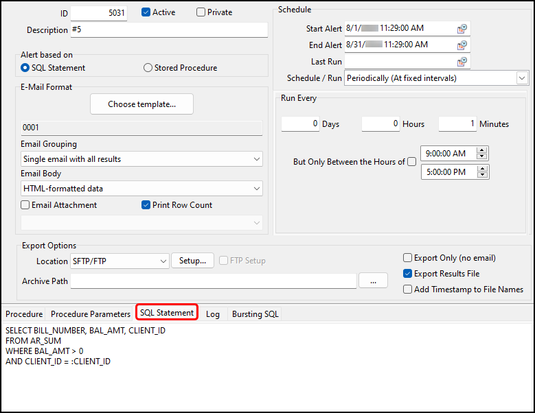 The SQL Statement tab.