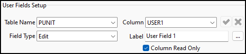 The PUNIT User Fields Setup pane.