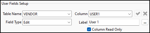 The VENDOR User Fields Setup pane.