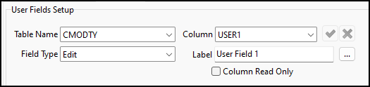 The CMODTY User Fields setup pane.