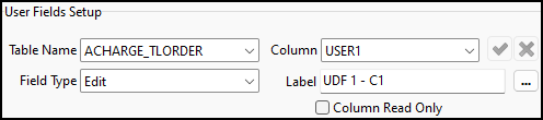 The ACHARGE_TLORDER User Fields setup pane.