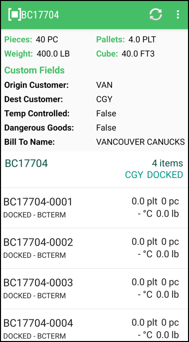 The freight bill summary page.
