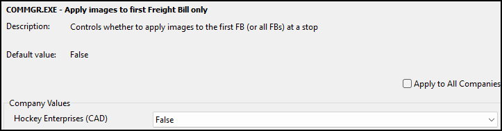 The Apply Images to first Freight Bill only app config.