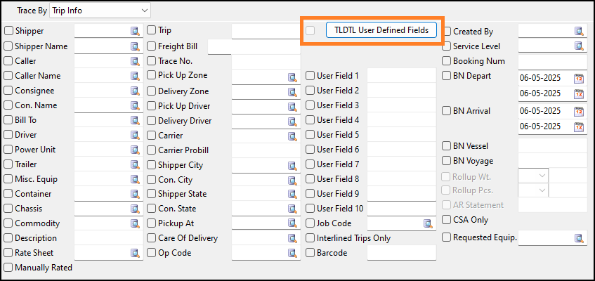 The TLDTL User Defined Fields option.