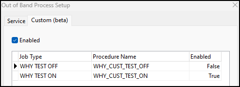 The Out of Band Process Setup window.