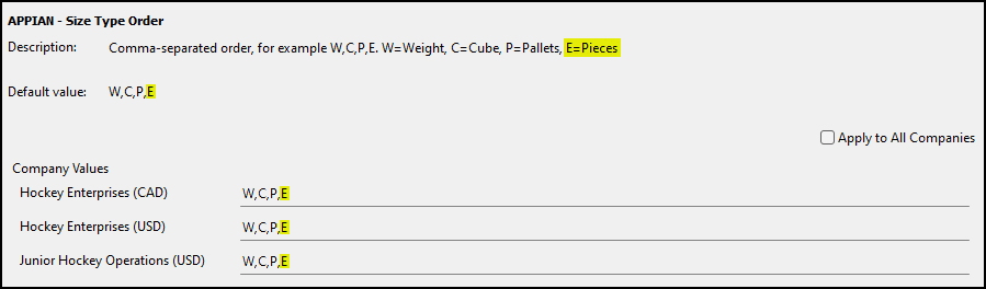 The Size Type Order app config with Pieces as an option.