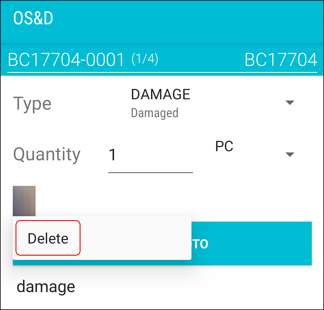 The delete option for the thumbnail.