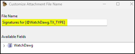 The Customize Attachment File Name window.