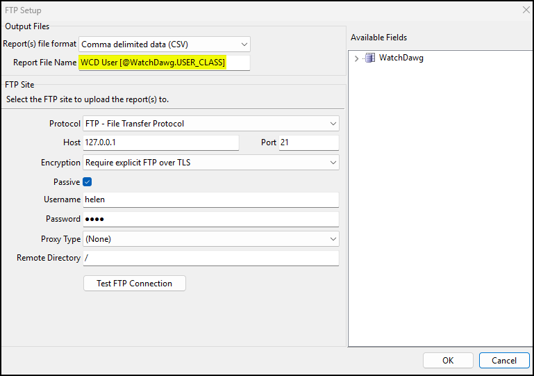 The FTP Setup window.