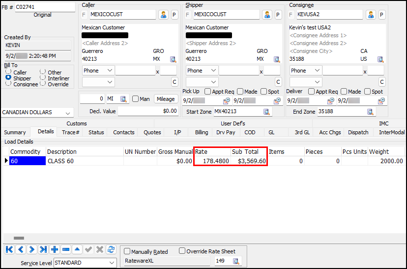 A Mexican zip code with the same Rate and Sub Total as Czar Data Import.