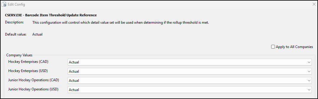 The Barcode Item Threshold Update Reference app config.