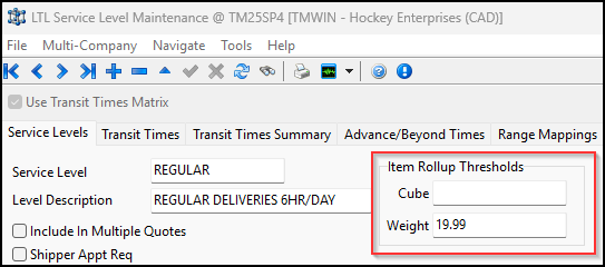 The Item Rollup Thresholds pane.