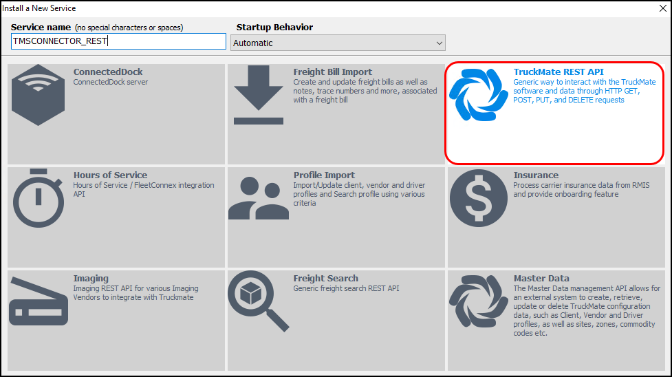 The TMS Connector Rest API configuration.