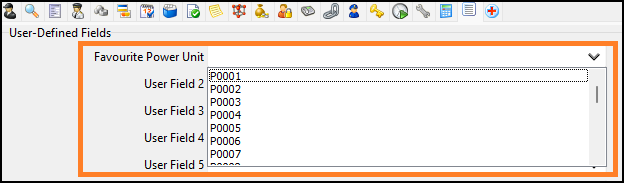 A dropdown menu with a list of power units.