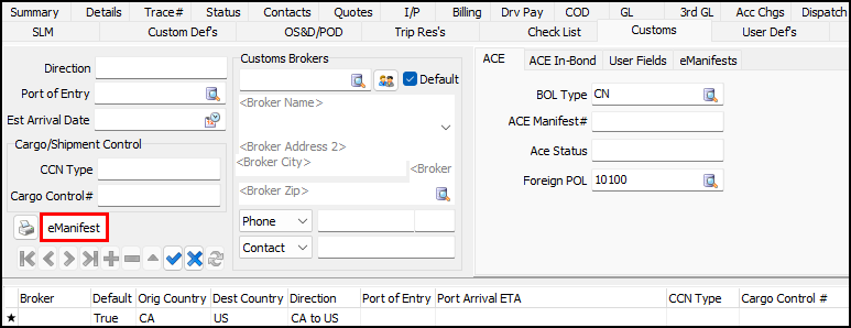 The eManifest option in Customer Service.